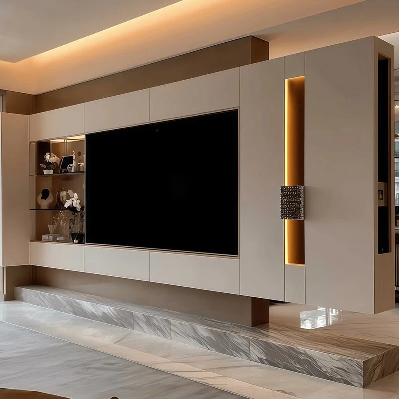 Full-height Beige TV Wall Cabinet
