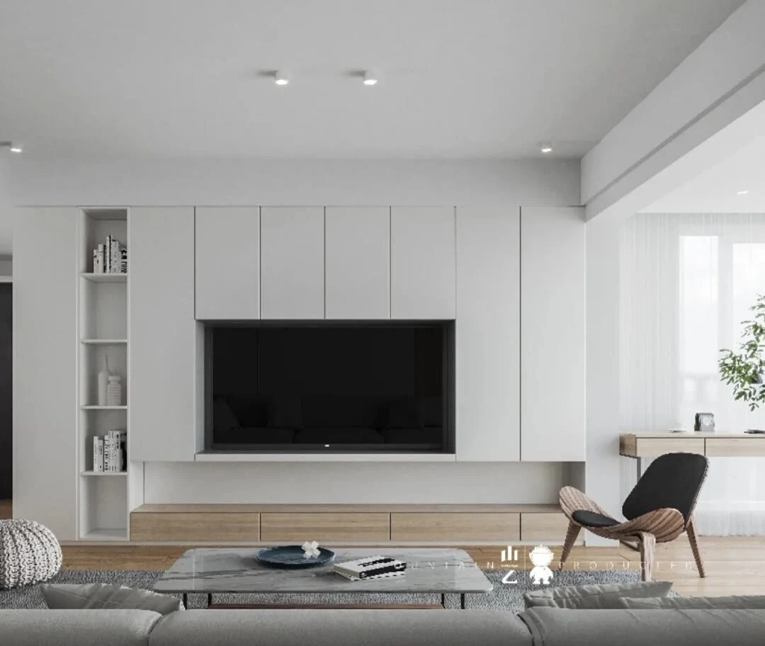 Large open plan living dining TV wall Large open plan living dining TV wall