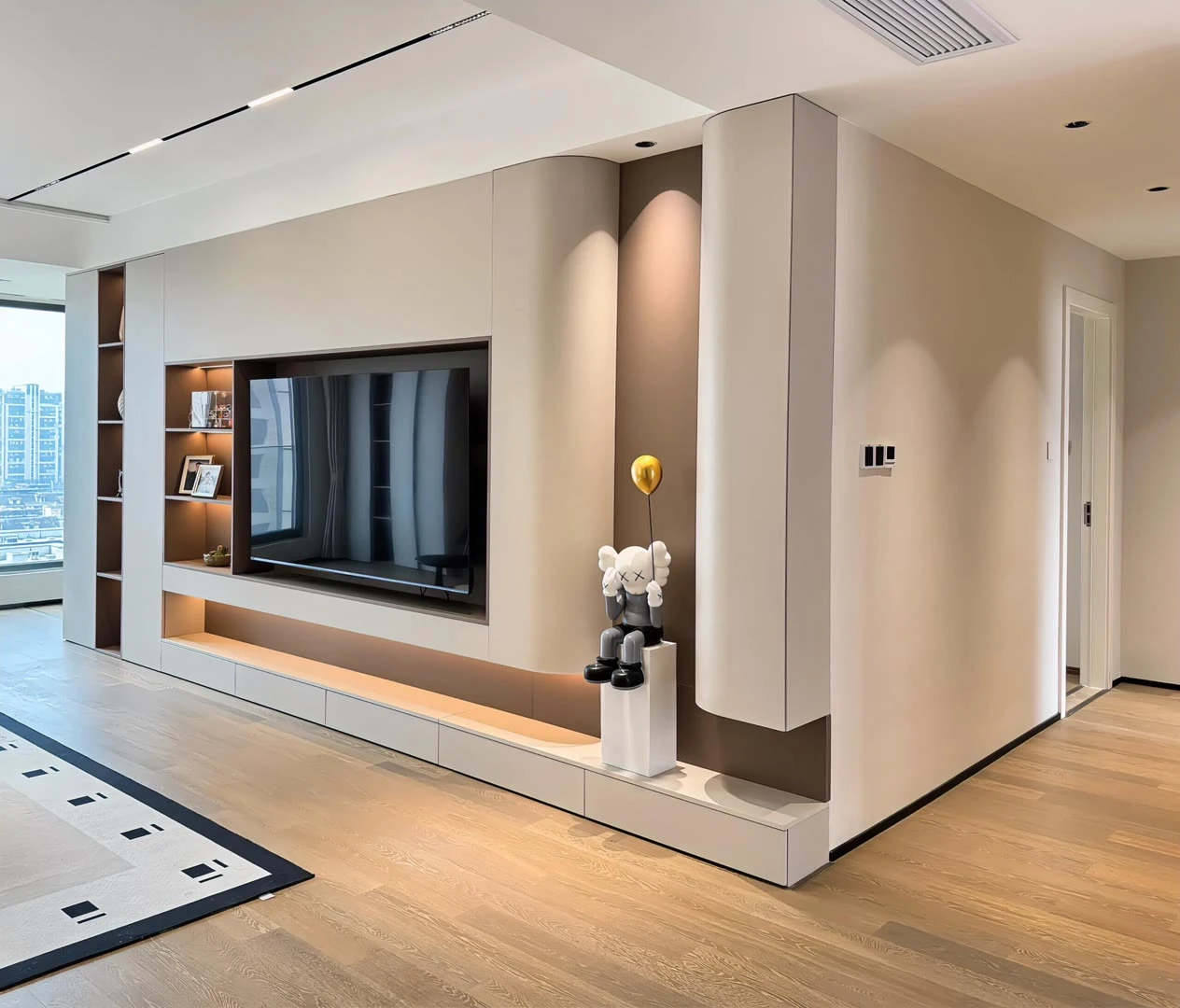 White floor-to-ceiling media cabinet White floor-to-ceiling media cabinet