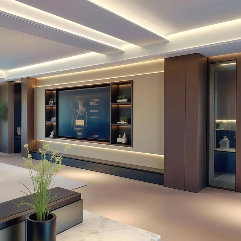Two-tone TV Wall Beige And Dark Brown
